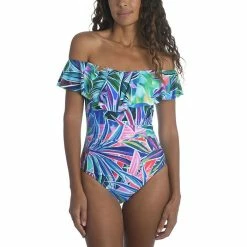 Deals 🧨 La Blanca 👩 Women's Palm Opulence Off Shoulder Ruffle One-Piece 🩱 Swimsuit MULTI ⌛