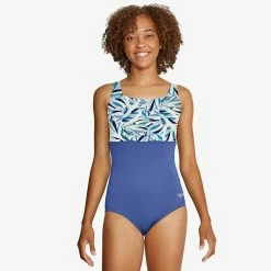 Budget ✨ Speedo 👩 Women's Colourblock Square Back One-Piece 🩱 Swimsuit MEDIUM BLUE ✨