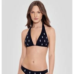 New ๐ฅฐ Polo Ralph Lauren ๐ฉ Women's Logo Icons Halter ๐ Bikini Top BLACK ๐