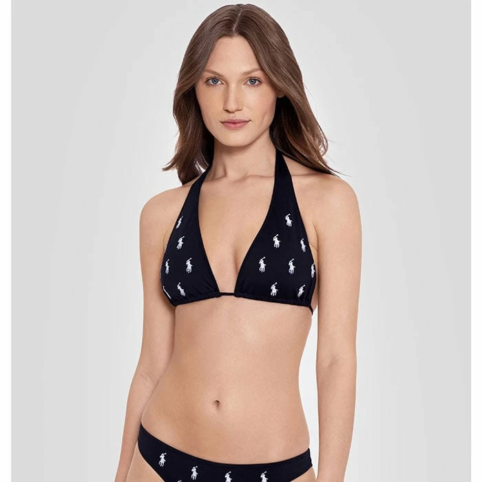New 🥰 Polo Ralph Lauren 👩 Women's Logo Icons Halter 👙 Bikini Top BLACK 🎁