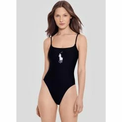 Hot Sale 💯 Polo Ralph Lauren 👩 Women's Logo Icons Lingerie Big Pony One-Piece 🩱 Swimsuit BLACK ❤️