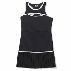 Flash Sale ✨ Fila 👩 Women's Brandon Maxwell Collection Pleated Racerback 👗 Dress BLACK 🔥