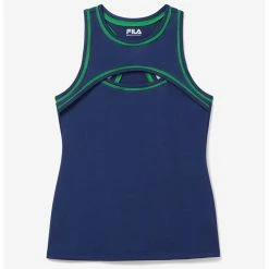 Promo ✨ Fila 👩 Women's Brandon Maxwell Collection Racerback Keyhole Tank Top NAVY 🧨